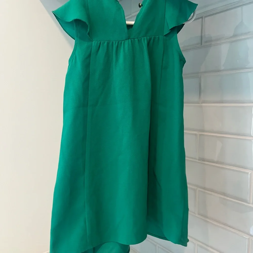 kate spade Girls Emerald Green Ruffle-Front Camisole Dress - Picture 2 of 3